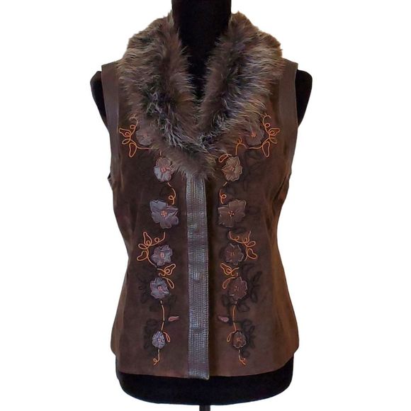 Nine West Leather Vest with Faux Fur Size M - Picture 2 of 7